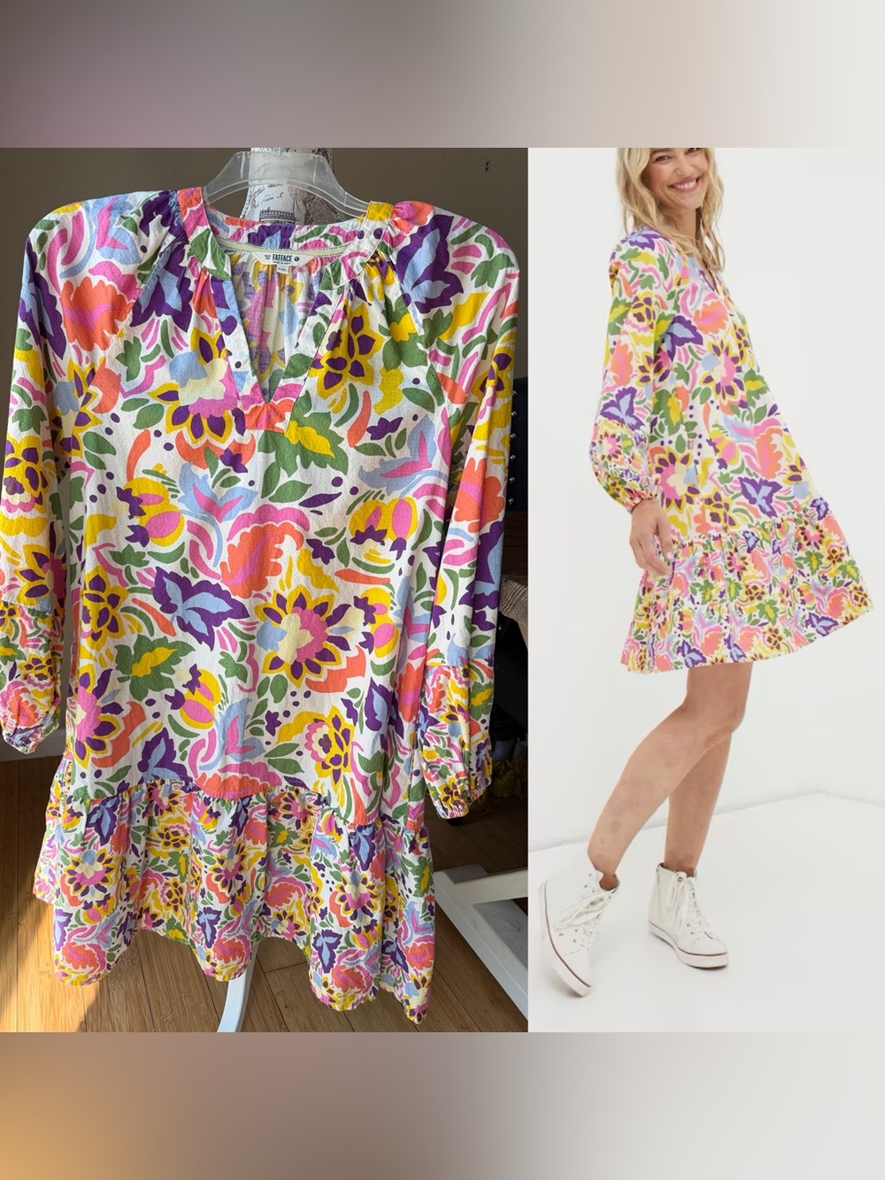 Fat Face Yellow Multi Color Art Floral Tunic Dress